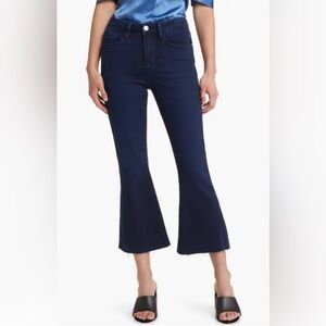 Frame Fiona‎ Le Crop Flare Raw Hem Jeans Dark Blue Wash Bellbottom 90s Y2K